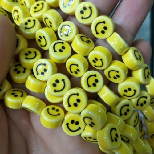 2 String Yellow Smile Face Beads Ceramic Porcelain Materail Size 8MM 10MM 12MM Loose DIY Accessories Top Selling Free Shipping
