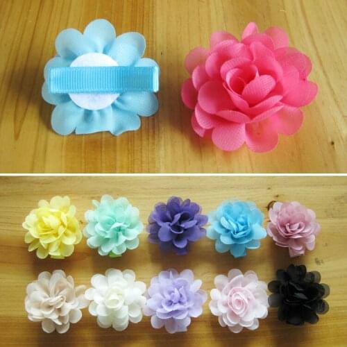 2015 Fashion kids girl mini Chiffon Flowers Hair Clips for Kids hair accessories 50pcs/lot Freeshipping
