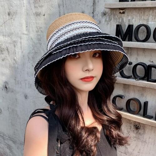 2021 Retro Round Top Big Straw Hat Ladies Sun Hats Travel Holiday Visor Hats Vintage Women Beach Hat Detachable lace Beach Hats