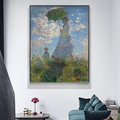 Abstract Girl With a Parasol by Claude Monet Retro Canvas Painting Printing Wall Art Picture Poster for Living Room Home Decor