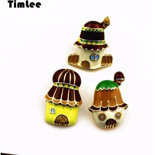 Timlee X254 BD Small And Pure And Fresh Lovely Mushroom House Brooch Pins,Fashion Jewelry Wholesale