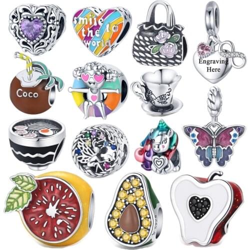 Fit original silver 925 endless love champagne charm beads cz summer avocado grapefruit DIY exquisite jewelry for women