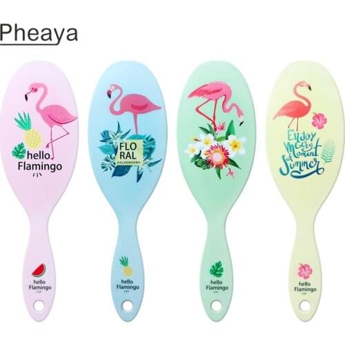 Pheaya Flamingo Child Print Hair Comb Oval Massage Hair Detangler Comb Ati-static Airbag Haircare Scalp Hair Brush Styling Tool