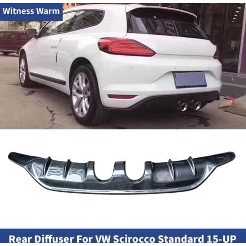 Carbon fiber auto car rear bumper diffuser lip middle two out Exhaust Splitter for Volkswagen Scirocco Standard bumper 2009-UP