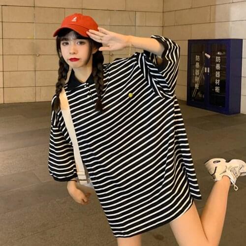 Summer Cute Girl Style Simple Striped Short-Sleeved t-Shirt Female Korean Style Harajuku Aesthetic Oversize Womens t-Shirt