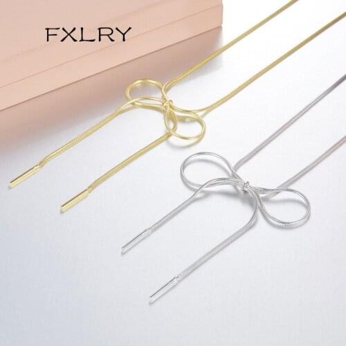 FXLRY New Design Silver Color Micro Inlay Zircon Fashion Personality Bow Necklaces Jewelry