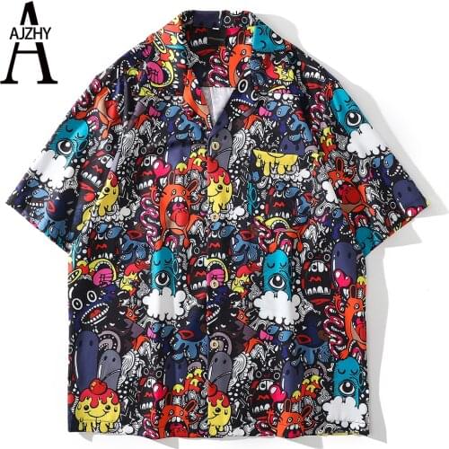 Stylish Graffiti Print Hawaiian Shirt Men Short Sleeve Button Down Beach Wear Shirts Mens Casual Holiday Party Aloha Shirt 2021