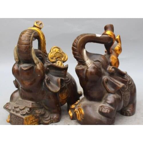 9 pulgadas/China feng shui folk bronce chapado en oro plata riqueza suerte un objeto