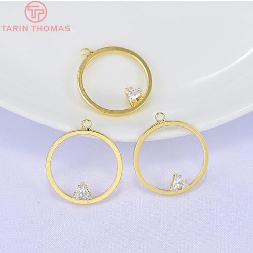 6PCS 23MM 24K Gold Color Plated Brass with Zircon Round Pendants Charms High Quality DIY Jewelry Making Findings