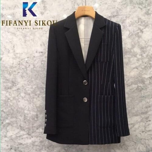 Fashion Patchwork Women Blazer Jacket Single Breasted Lapel Loose Suit Jacket Autumn Womens High Quality Casual Blazers Coat