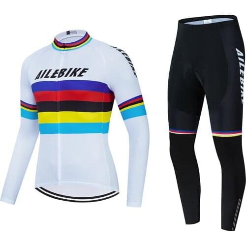 AILEBI Mens MTB Long Sleeve Cycling Jersey Pro Team Cycling Clothing Spring /Autumn Breathable Cycling Jersey Set Ropa Ciclismo