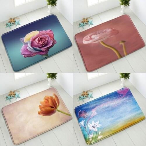 Non-Slip Bath Mat Color Flowers Bathroom Floor Mats Kitchen Bedroom Doormat Small Rug Home Carpet Washable Absorbent Foot Pads