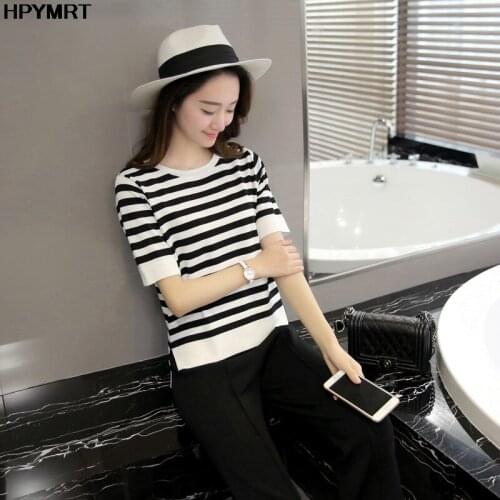New summer large size t shirt women tide Korean version of the fashion bottoming tshirt striped short sleeve T-shirt clothing