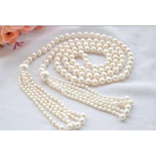 Charming 7-8 mm + 11 mm white south pearl necklace Long 59inch