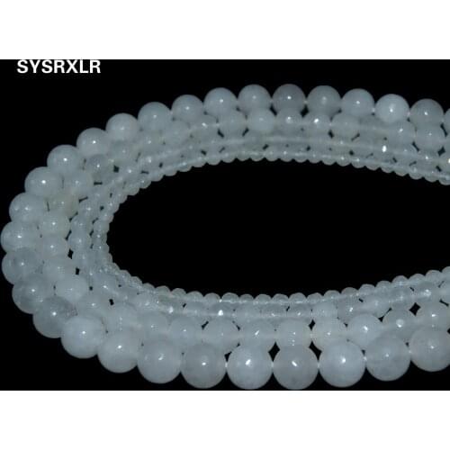 Wholesale Faceted Natural Stone White Jadee Loose Beads For Jewelry Making DIY Bracelet Necklace Material 4/6/8/10/12 MM Strand