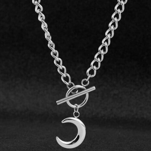 KPOP New Moon Pendant Necklace Punk Style Necklace OT Chain Choker Necklace Men Women stainless steel Jewelry Collier