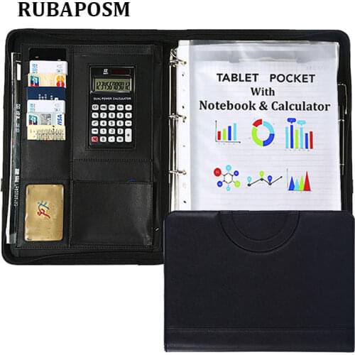 Multifunctional A4 Conference Folder Portable Leather Padfolio Binder Organizer Notebook Document Briefcase for Business Office