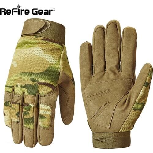 ReFire Gear Army Camouflage Tactical Gloves Men Breathable Multicam Paintball Military Gloves Bicycle Shoot Full Finger Gloves