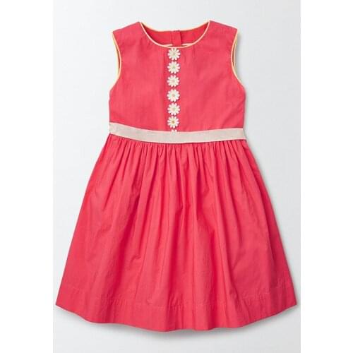 Little Maven New Summer Kids Lovely Sleeveless Red Solid Waistband Floral O-neck Woven 1-6yrs Cotton Girls Lady Vest Dresses