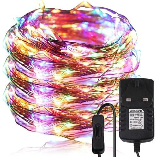 Christmas Fairy Light String LED Lamp 12V Copper/Silver Wire With ON/OFF Switch Power Plug Warm White RGB Blue US EU UK AU Set