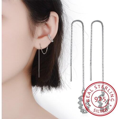 Wave Ear Wire Korea Long Zirconia 925 Sterling Silver Temperament Personality Fashion Female Earring Fine Jewelry