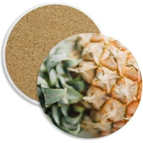 Fresh Tropical Fruit Pineapple Picture Ceramic Coaster Cup Mug Holder Absorbent Stone for Drinks 2pcs Gift