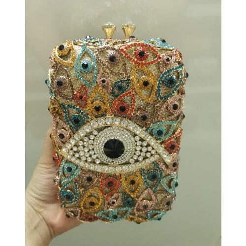 XIYUAN Elegant Women Eye Shape Crystal Gift Bag Clutch Evening Bag Minaudiere Handbags Diamond Wedding Bridal Purse Bolso Mujer