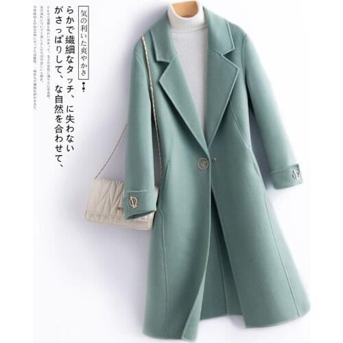 Solid color Double-sided Wool Jacket Women Winter Clothing 2021 Fashion Slim Elegant Temperament Long Coat Warm Female Overcoat