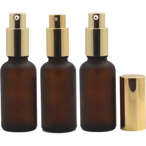 Gold Spray Lotion Pump Empty Brown Frost Glass Packaging Bottle Essential Oil Vials Container 5ml 10ml 15ml 20ml 30ml 50ml 100ml