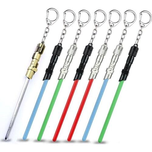 1 PCS Cosplay Toys War Star Metal Keychain Lightsaber Light Saber Telescopic Key Ring Figure Toys