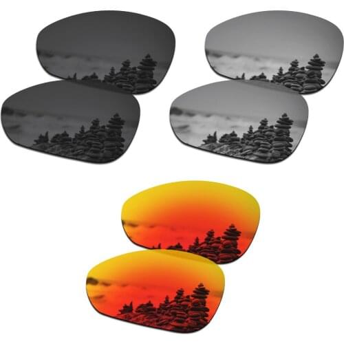 SmartVLT 3 Pairs Polarized Sunglasses Replacement Lenses for Oakley Crosshair 1.0(2005) Black and Silver Titanium and Fire Red