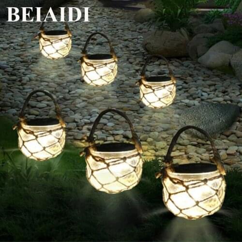 BEIAIDI 3pcs Solar Garden Patio Hanging Jar Lamp Retro Glass Jar Lantern Ball Light Outdoor Courtyard Pathway Landscape Light