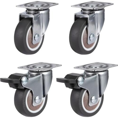 Promotion! 4Pack 2inch Furniture Crib Casters Cabinet Clamp with Brake Wheels Soft Rubber Swivel Caster Furniture Hardware Fitti