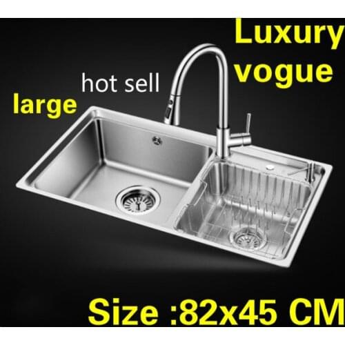 Free shipping Apartment luxury kitchen double groove sink do the dishes high quality 304 stainless steel big hot sell 82x45 CM