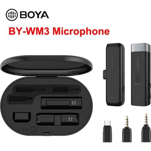 BOYA BY-WM3 Wireless Microphone System Mini Lapel Mic Condenser Interview Clip-on Mic for DSLR Camera Type C IOS Phone Recording