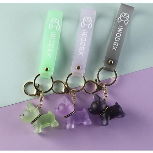 Crystal Transparent Korean Version Bulldog Car Key Chaincute Creative Student Gifts Women Keychain Goods Grocery Store Keyring