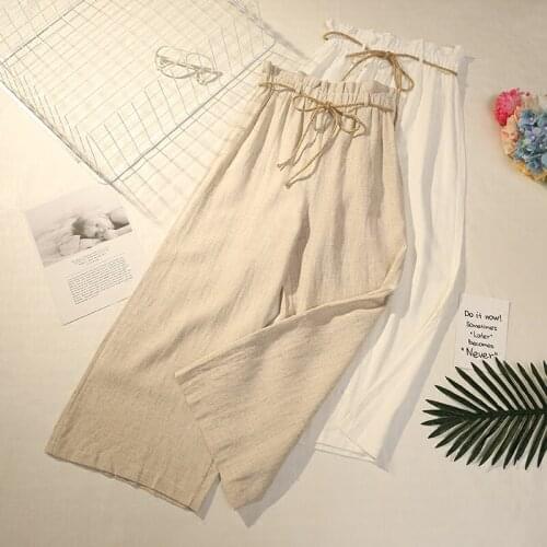 Cotton linen pants Womens Fashion Pants All Match Loose Candy Color Pocket Ankle-Length casual Pants trousers
