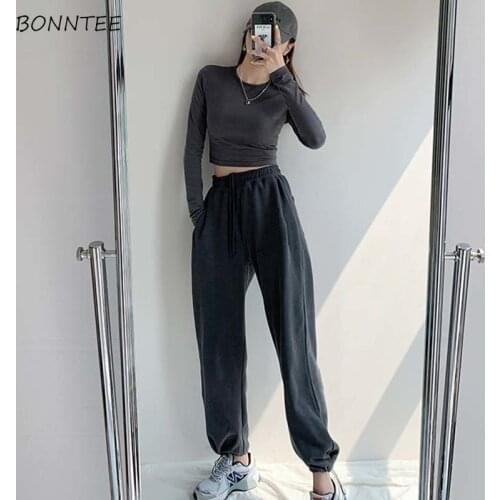 Casual Pants Full Length Elastic Waist Solid Loose Joggers Harem Pant Flat Thickening All-match Oversized Lady Trousers Stylish