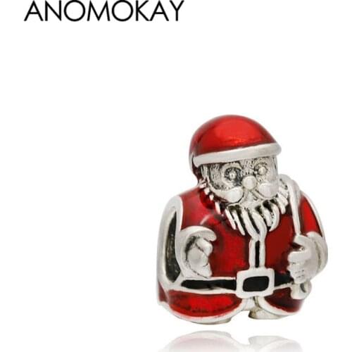 Anomokay Classic Red Enamel Santa Claus Charm Bead for DIY Bracelet Bangle Making Accessories