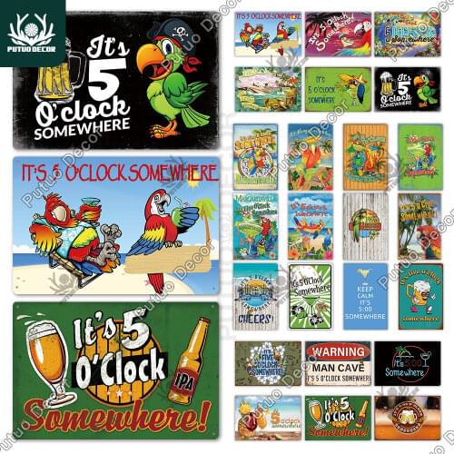 Putuo Decor 5 o'clock Vintage Tin Sign Metal Sign Decorative Plaque Wall Decor Bar Pub Man Cave Living Room Home Door Decoration