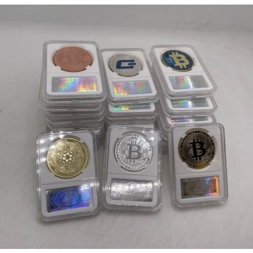 Dogecoin/Bitcoin/ETH/Litecoin/Dash/Ripple/Monero/EOS Metal Physical Silver/Gold Ada Cardano Coin Dogecoin with Showing Stand