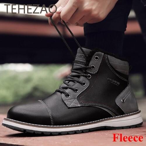 Fleece Men Hiking Shoes Imitation Leather Fabric Strong Wear-Resistant Insoles Soft Skin-Friendly Casual Fashion Martin Boots