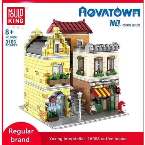 MOULD KING MOC 16008 Street View Cafe Building Block Model With Light Adult And Childrens Puzzle Assembling Small Particles