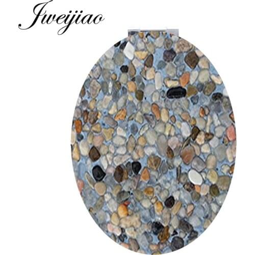 JWEIJIAO Marble Tools Oval Accessories Makeup Portable mirror stone texture PU Folding Mini pocket mirror for girls party MS35