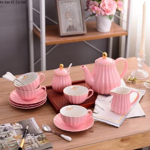 English Pink Girl Heart Coffee Cup Set European ceramic simple afternoon tea set tea set Creative American Coffee Cup