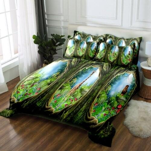 3D bedding sets Twin king Queen decorate bedsheet Pillowcase duvet bed cover flat sheet Bed Linen king size Green forest print