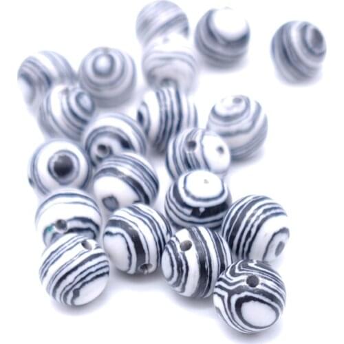 8mm Black White Malachite Stone Beads Natural Stone Round Loose Spacer Beads for Jewelry Making Bracelet Necklace Accessories