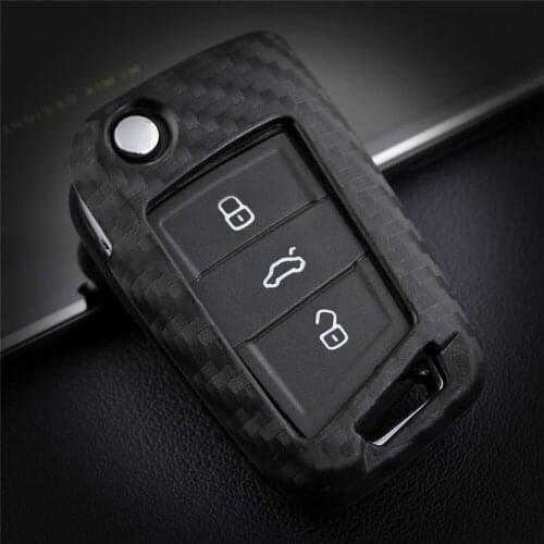 KUKAKEY Car Key Case Cover For Seat Ibiza Leon FR 2 Altea Aztec Carbon Fiber Key Bag Holder Fob Shell Keychain For Seat Ibiza