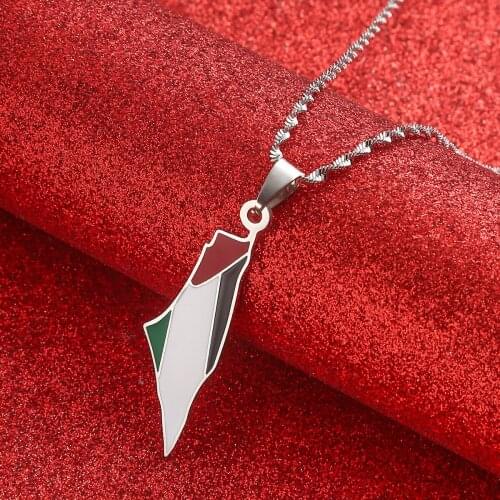 Stainless Steel Israel and Palestine Map Pendant Necklaces Women Gifts Silver Color Gold Color Jewelry