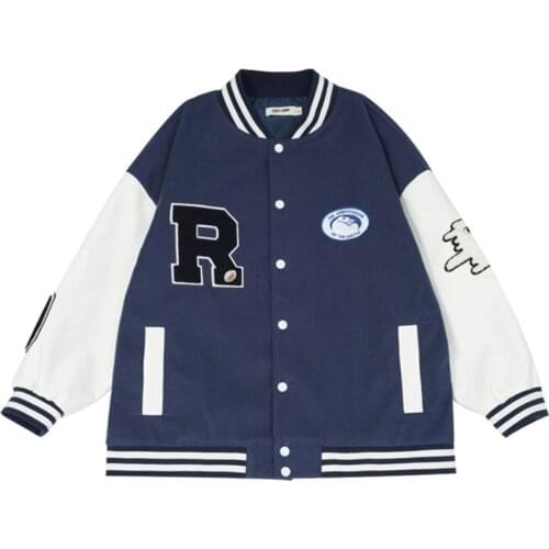 Japanese Streetwear Mens Baseball Jacket Letter Embroidery Patchwork Bomber Coat Womens College Casual Varsity Jacket Spring